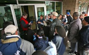 Waiting for help outside a Salvation Army food bank