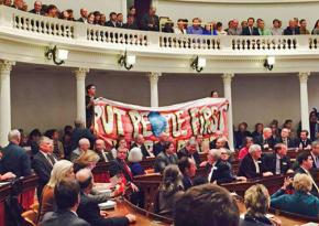 Vermonters protest the governor's broken promise to enact a single-payer health care system