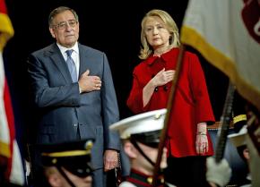 Hillary Clinton, as Secretary of State, receiving honors at a Department of Defense ceremony